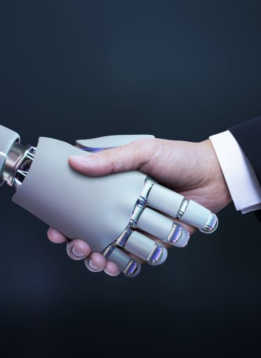 Business hand robot handshake, artificial intelligence digital t