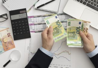 Business man checking finance