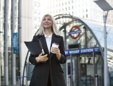 Woman exiting the subway