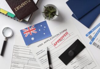 Visa application with Australian flag