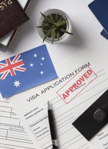 Visa application with Australian flag