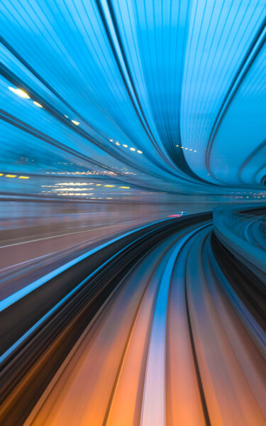 Speed and Motion. Train Ride through a Tunnel in a Modern City.