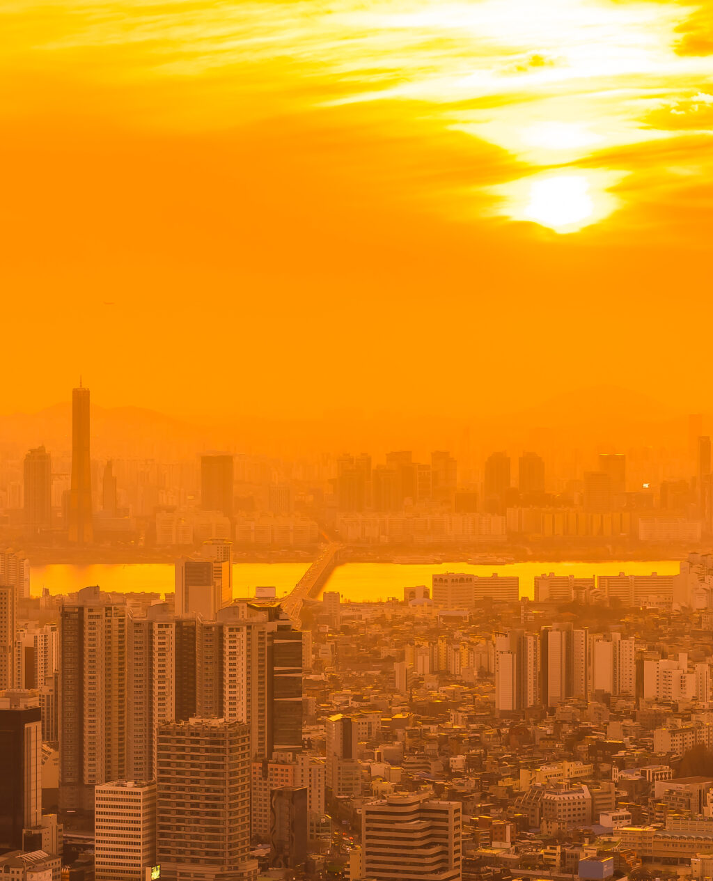 Beautiful landscape and cityscape with architecture and building at sunset time in Seoul city South Korea