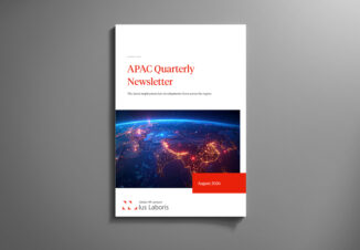 Cover of the Ius Laboris APAC Quarterly Newsletter for August 2026. The cover features the title 