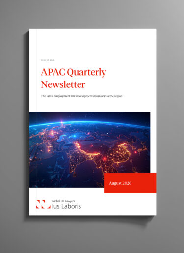 Cover of the Ius Laboris APAC Quarterly Newsletter for August 2026. The cover features the title 