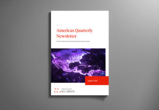 Cover of the Ius Laboris Americas Quarterly Newsletter for August 2026. The cover features the title 