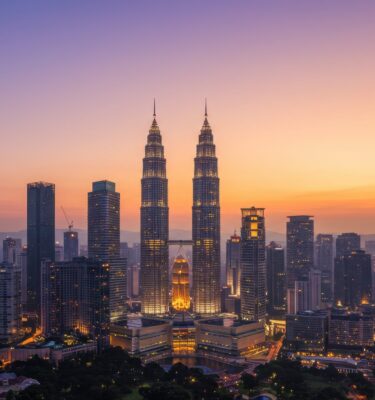 Kuala Lumpur Skyline at Sunrise: A Panoramic View of Petronas Towers and Cityscape