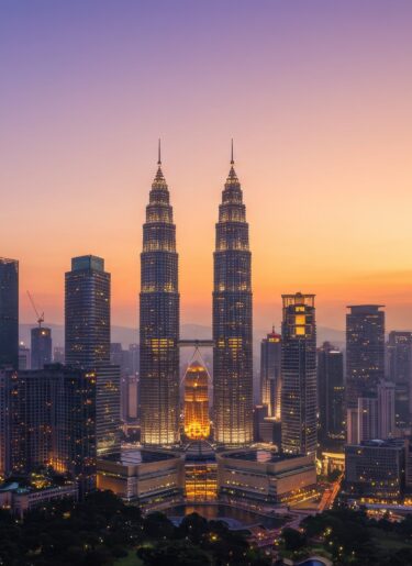 Kuala Lumpur Skyline at Sunrise: A Panoramic View of Petronas Towers and Cityscape
